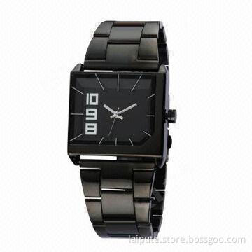 Top Fashionable Special-shaped Black Metal Wholesale Men's Gift Watch, Sized 35 x 30mm
